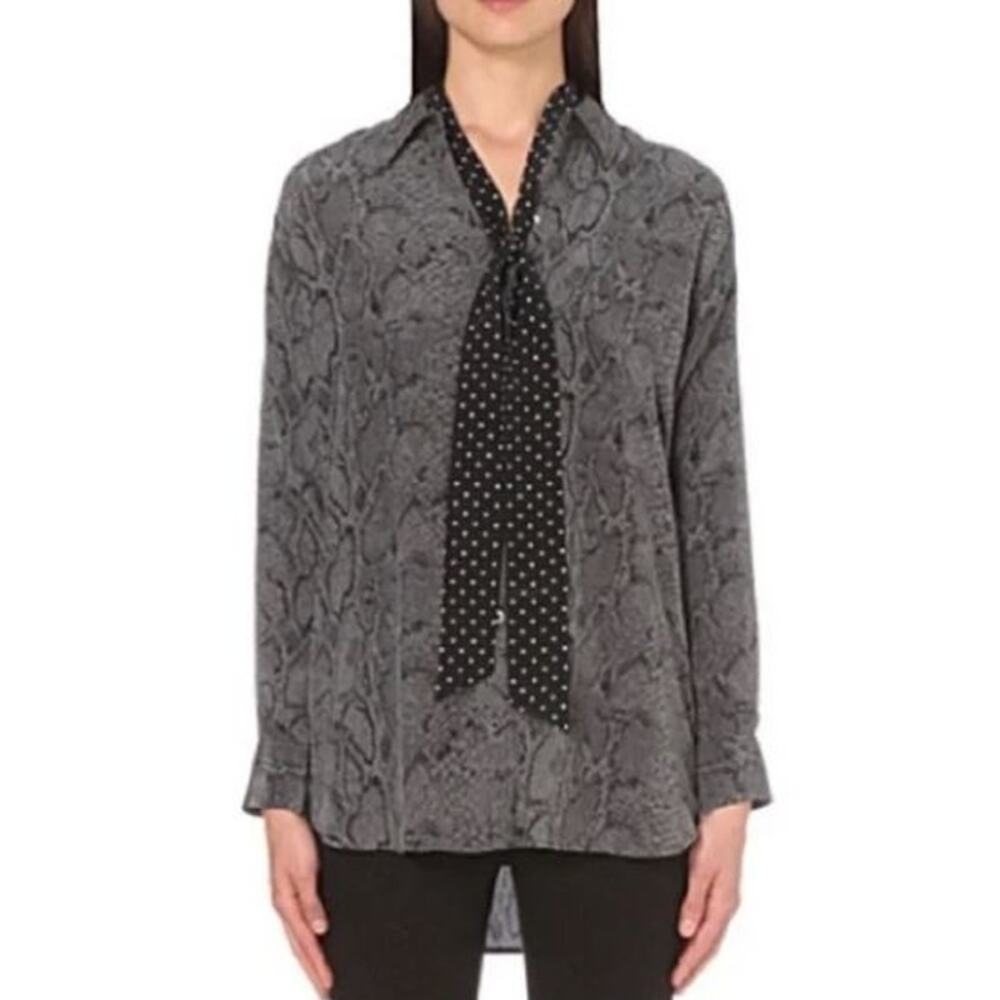 EQUIPMENT FEMME X Kate Moss Daddy Python Print Silk Button Front Blouse Gray XS